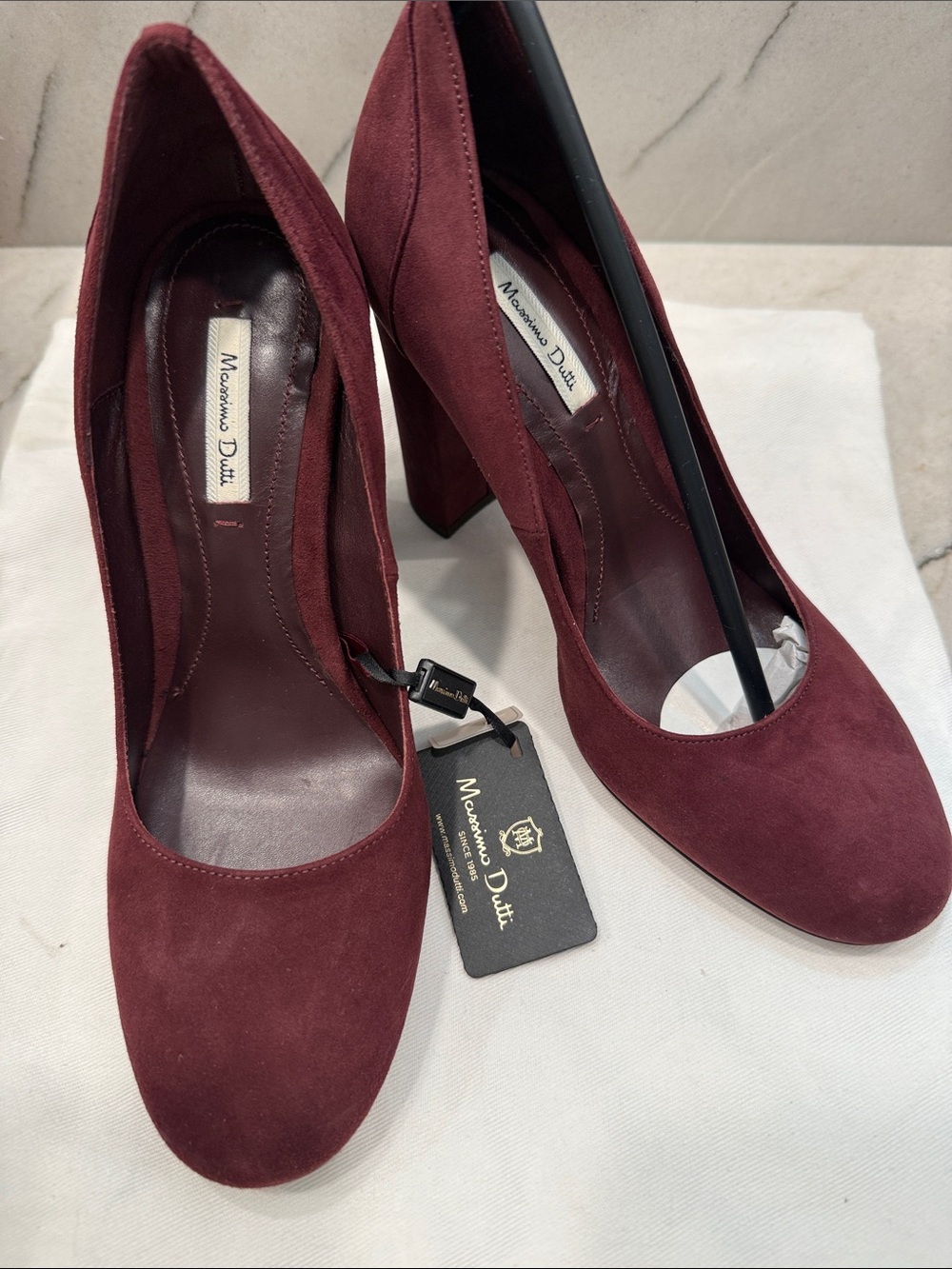 Massimo Dutti Burgundy Suede Round-Toe Block Heel Pumps- 3.75” block heel -NWT